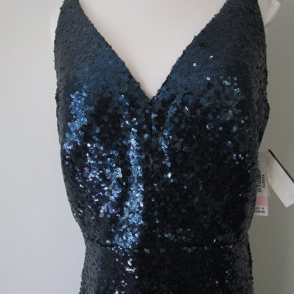 NWT Metallic Blue Sequin Sheath Cocktail Dress 4 - Picture 7 of 9